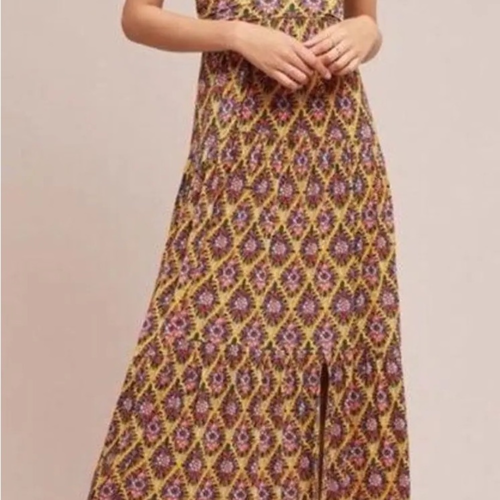 Maeve by Anthropologie Yellow Floral Patterned Maxi Dress